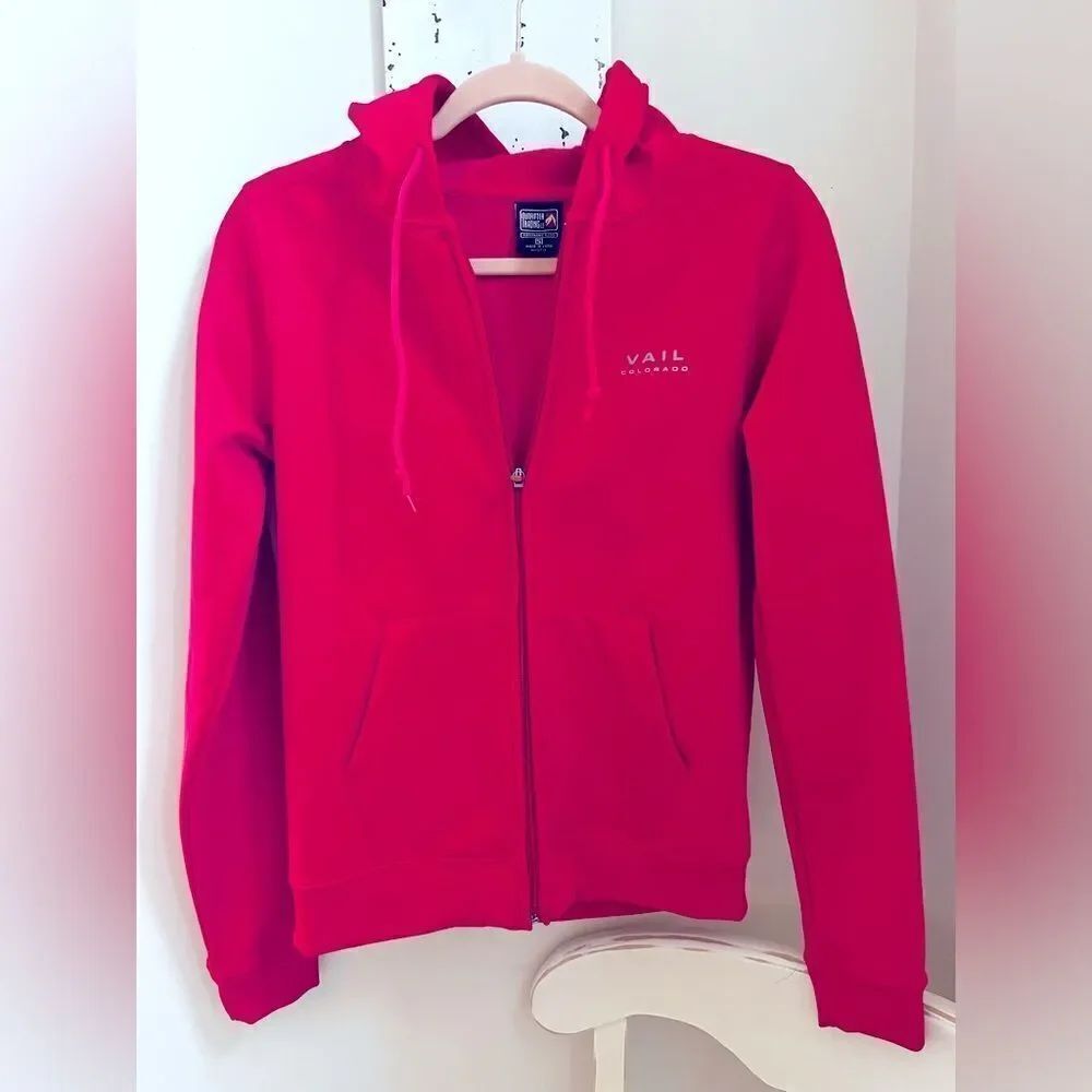 Vail Colorado hot pink Zip-Up Hoodie; Performance Fleece Size Small